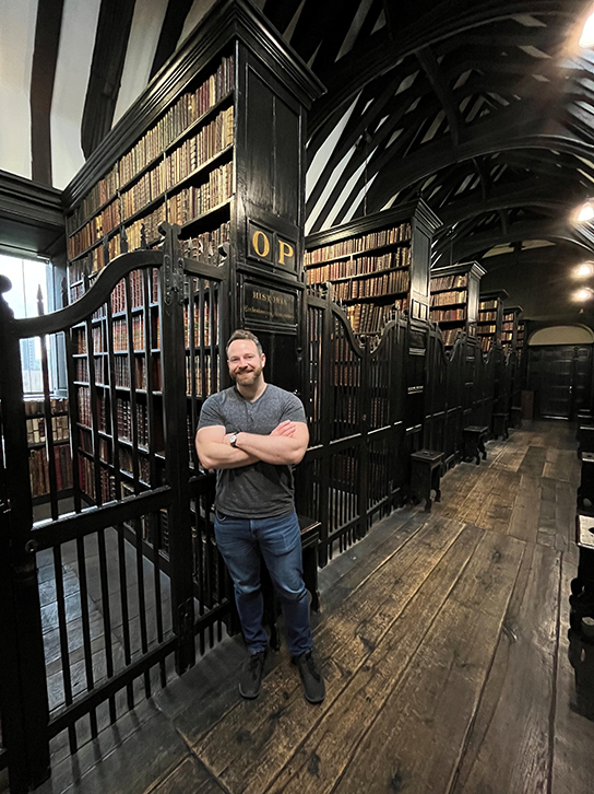 Tanner Ogle at Chetham’s Library in Manchester, founded in 1653, the oldest public library in the English speaking world.