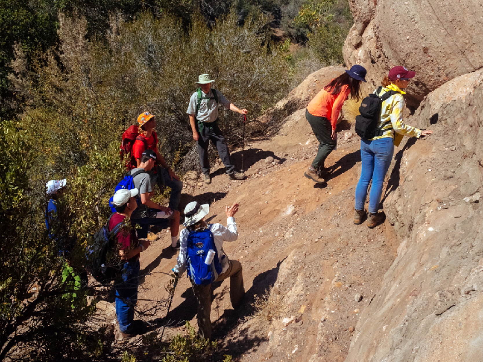 Geology students hiking