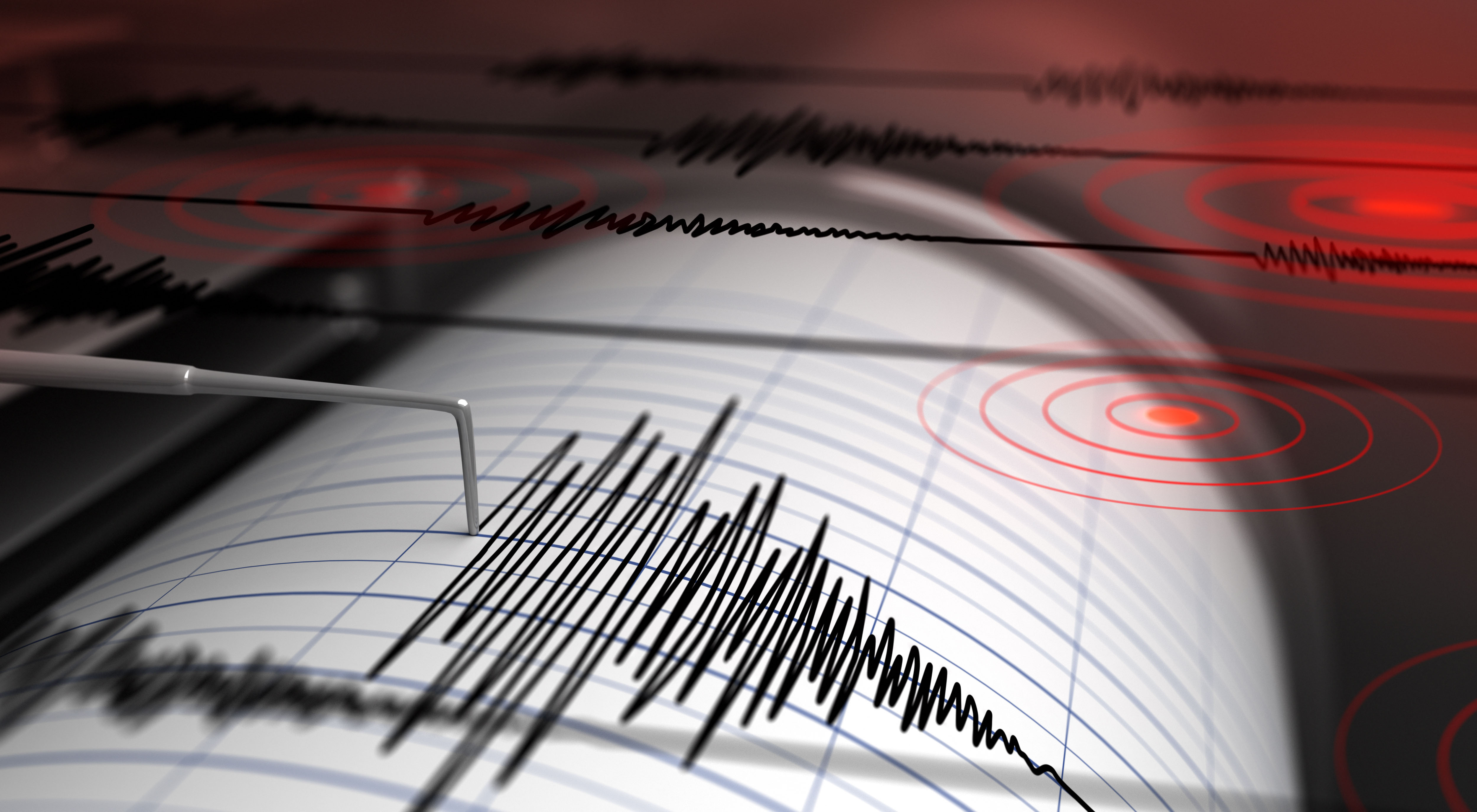 3D rendering of a seismograph with paper in action during an earthquake