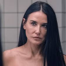 A close-up of Demi Moore from the movie, The Substance